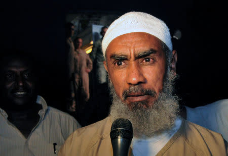 FILE PHOTO - Ibrahim al Qosi speaks to the media upon his arrival in Khartoum, Sudan on July 11, 2012. REUTERS/Stringer/File Photo