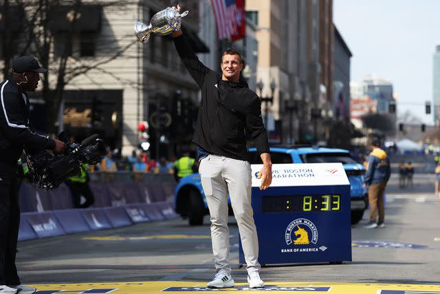 <p>Paul Rutherford/Getty</p> Rob Gronkowski, 2024 Boston Marathon grand marshal