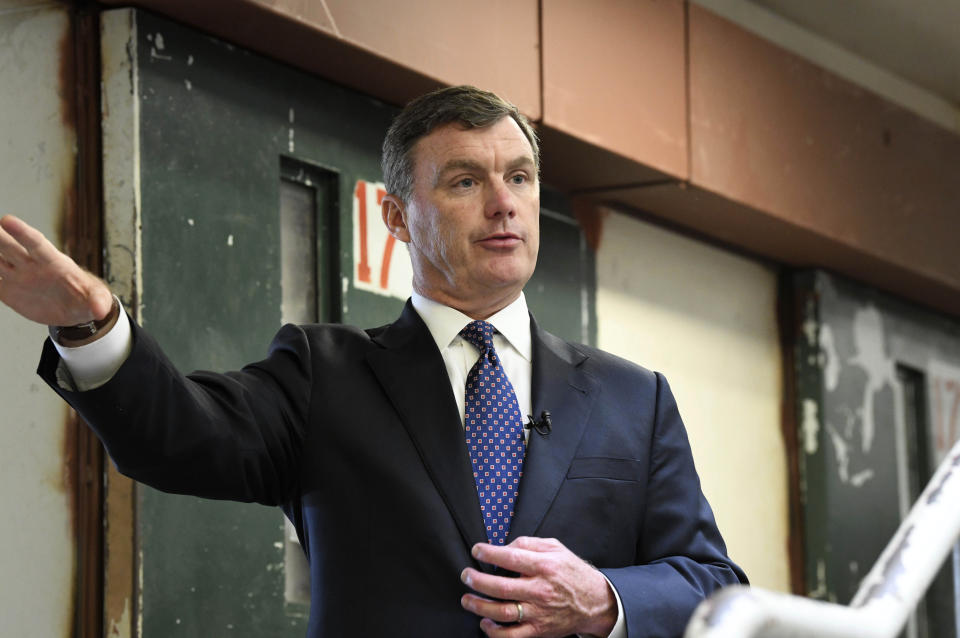 FILE - In this Wednesday, April 10, 2019 file photo, Corrections Director Bryan Stirling talks during a tour of Lee Correctional Institution, in Bishopville, S.C. A slew of new lawsuits accuse South Carolina prisons officials of negligence and constitutional rights violations in a 2018 riot in which seven inmates were killed and more than a dozen others injured. (AP Photo/Meg Kinnard, File)