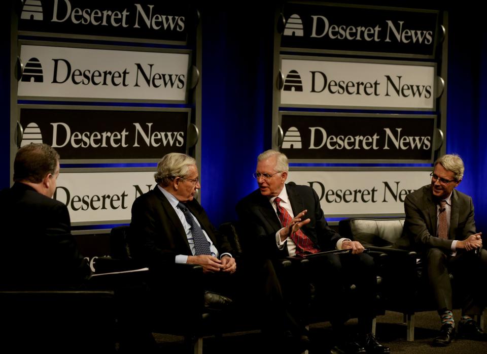 Bob Woodward, Washington Post reporter who broke the Watergate story in 1973, Elder D. Todd Christofferson, a member of the Quorum of the Twelve Apostles for The Church of Jesus Christ of Latter-day Saints speak at “Integrity and Trust: Lessons from Watergate and Today” at the Newseum in Washington, D.C. on Monday, Jan. 14, 2019. | Laura Seitz, Deseret News