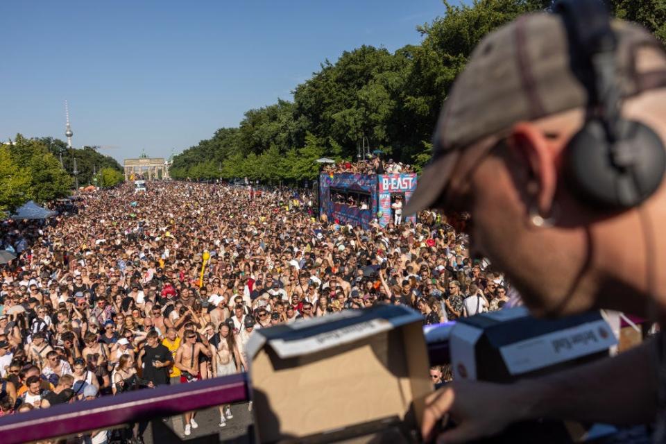 A DJ performing during the Rave the Planet in Berlin, 2023.