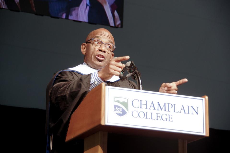 Al Roker of NBC's "Today Show" addresses Champlain College graduates after receiving an honorary degree in 2017.