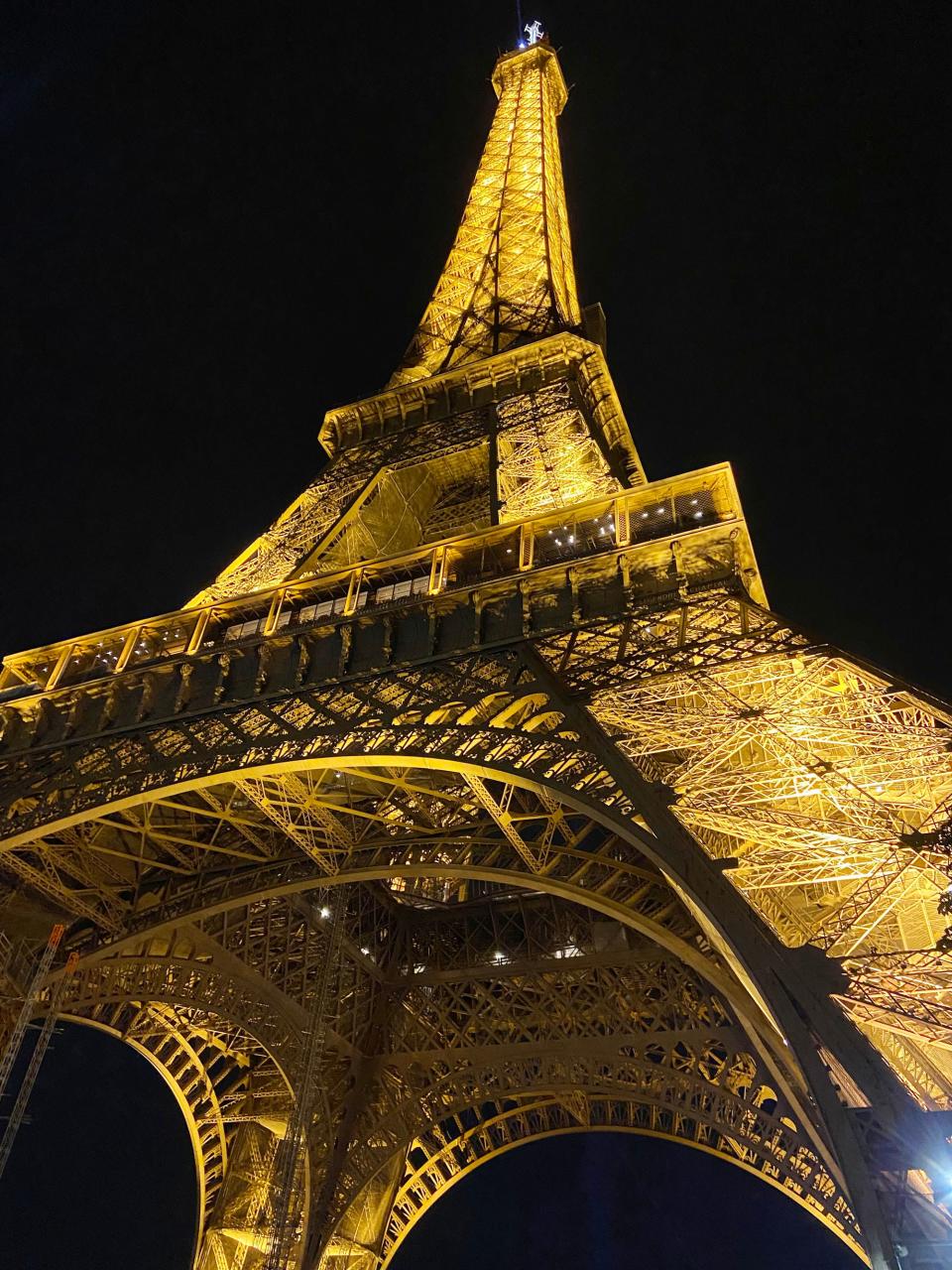 The Eiffel Tower at midnight.