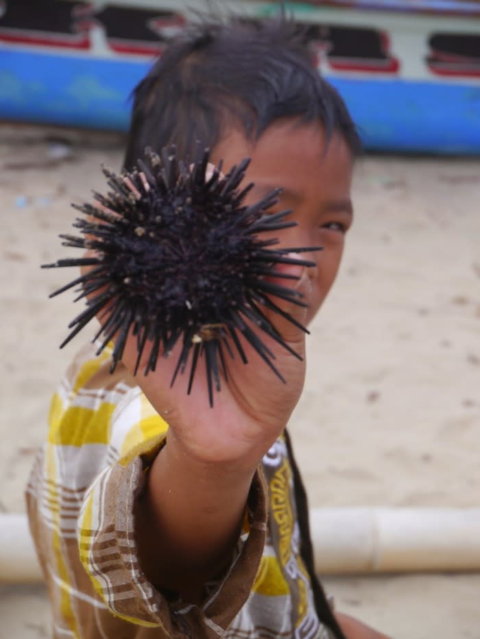 Meet the locals: Local kid caught a sea urchin.