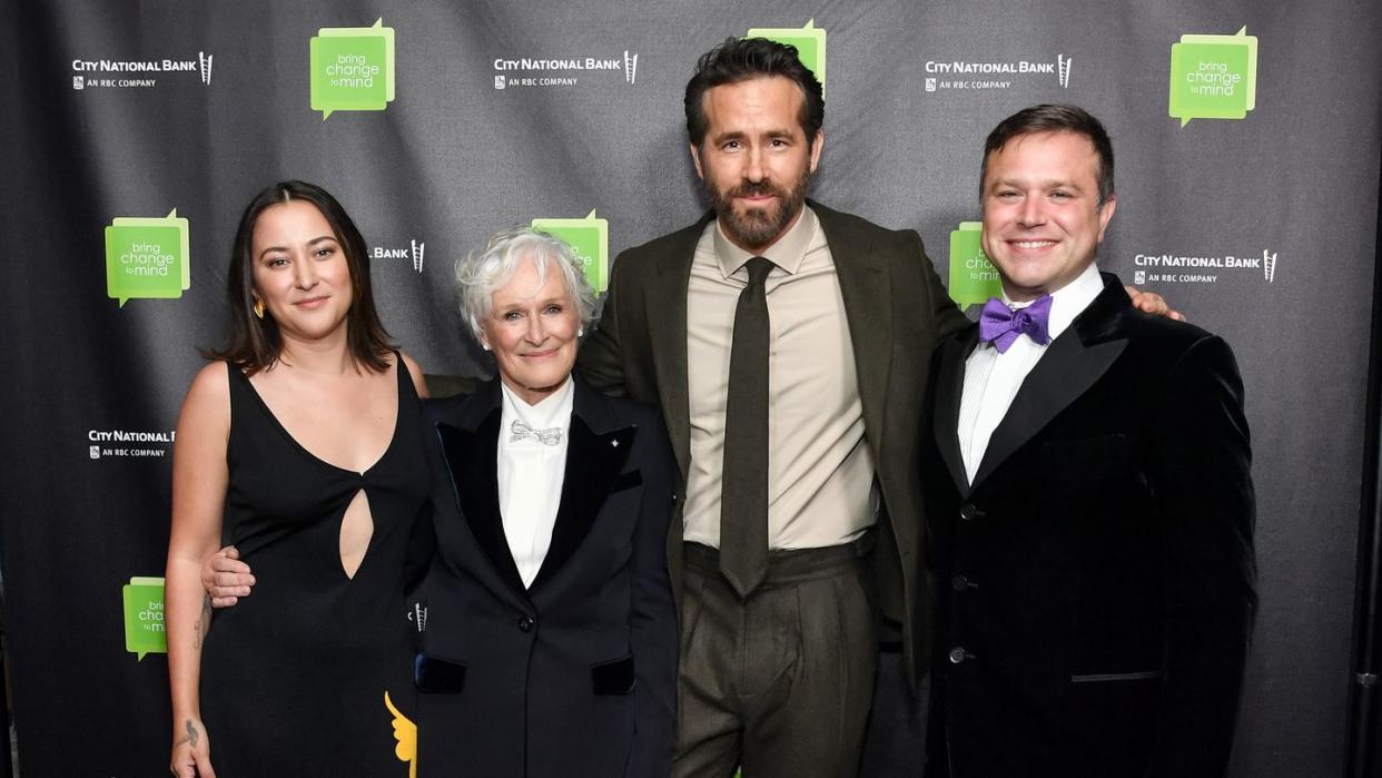 new york, new york october 09 l r zelda williams, glenn close, ryan reynolds and zak williams attend revels revelations 11 hosted by bring change to mind in support of teen mental health at city winery on october 09, 2023 in new york city photo by noam galaigetty images