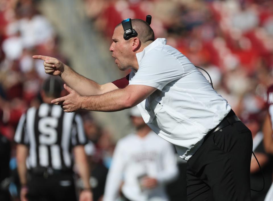 Jan 2, 2023; Tampa, FL, USA; Mississippi State Bulldogs head coach Zach Arnett against the Illinois Fighting Illini during the second half in the 2023 ReliaQuest Bowl at Raymond James Stadium. Mandatory Credit: Kim Klement-USA TODAY Sports