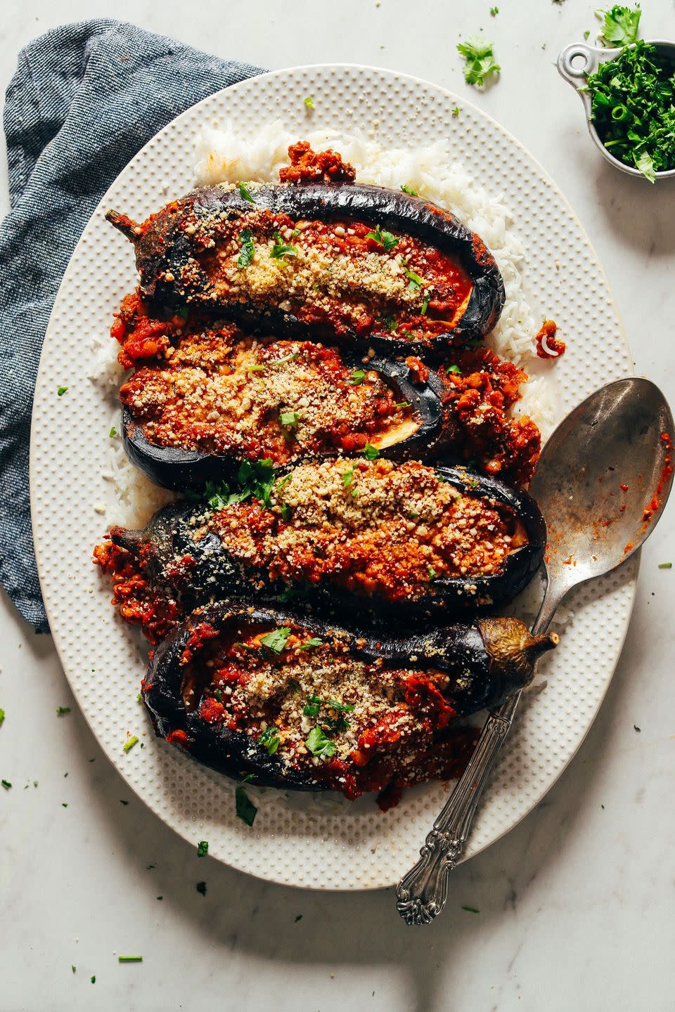 moroccan lentil stuffed eggplant