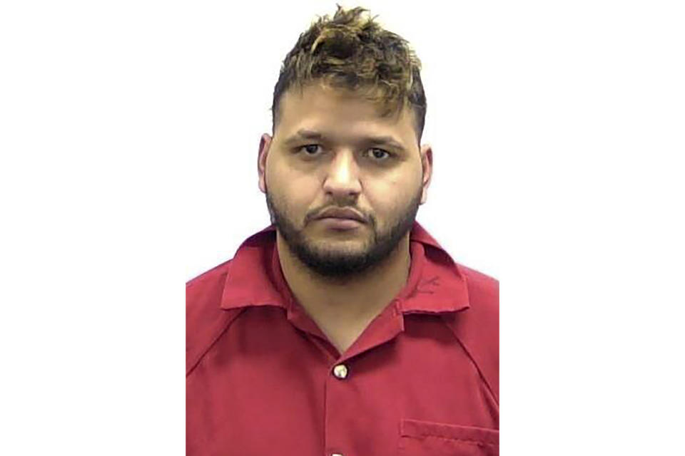 This photo, provided by the Clarke County Sheriff's Office, shows Jose Ibarra, 26, on Friday, Feb. 23, 2024. Ibarra was arrested on charges that included murder and kidnapping in the death of 22-year-old nursing student Laken Hope Riley in Athens, Ga. (Clarke County Sheriff's Office via AP)