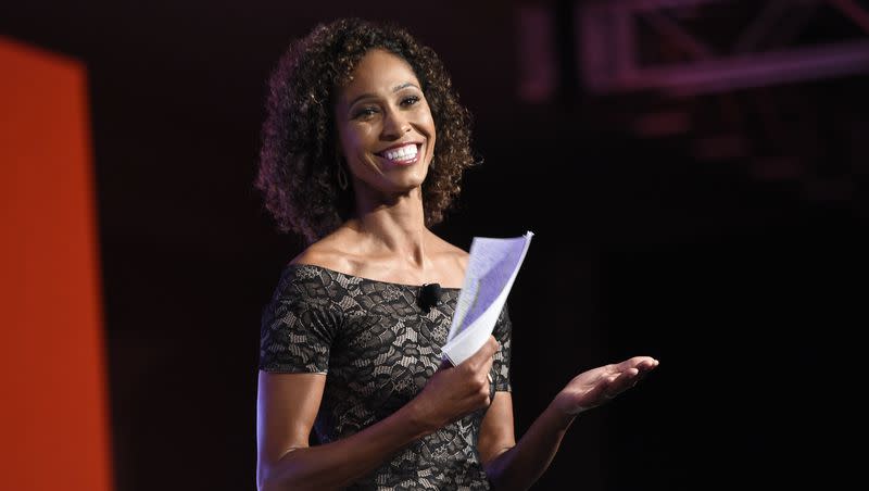 Sage Steele speaks at the 15th annual High School Athlete of the Year Awards at the Ritz-Carlton hotel on Tuesday, July 11, 2017, in Marina del Rey, California.