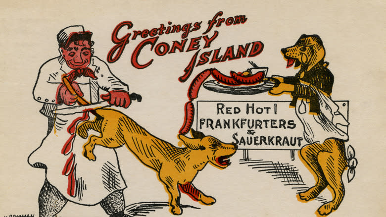 Caricature showing dogs and frankfurters