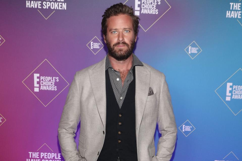 SANTA MONICA, CALIFORNIA - NOVEMBER 15: 2020 E! PEOPLE'S CHOICE AWARDS -- In this image released on November 15, Armie Hammer attends the 2020 E! People's Choice Awards held at the Barker Hangar in Santa Monica, California and on broadcast on Sunday, November 15, 2020. (Photo by Todd Williamson/E! Entertainment/NBCU Photo Bank via Getty Images)
