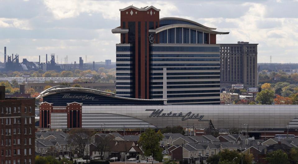 The Motor City Casino and Hotel is seen near downtown Detroit, Michigan October 23, 2013. A federal judge began hearing arguments Wednesday morning in Detroit on the largest municipal bankruptcy filing in U.S. history that will ultimately will answer the question of whether Detroit is bankrupt. REUTERS/Rebecca Cook (UNITED STATES - Tags: BUSINESS CITYSCAPE)