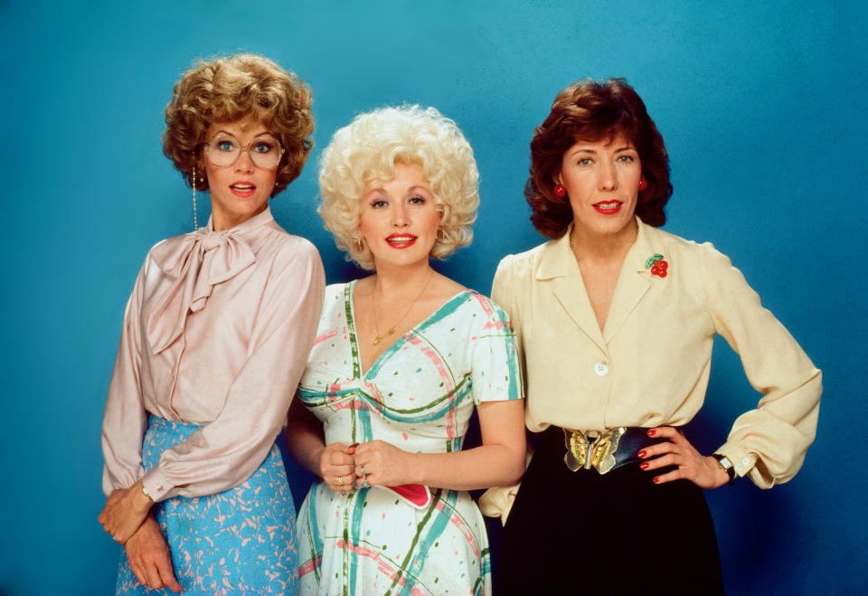 Jane Fonda (as 'Judy Bernly'), Dolly Parton (as 'Doralee Rhodes'), and Lily Tomlin (as 'Violet Newstead') in '9 to 5.' 