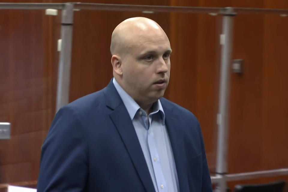 FILE - Santa Clara City Councilmember Anthony Becker stands during a court appearance in San Jose, Calif., on April 17, 2023. The former chief lobbyist for the 49ers has testified that Becker illegally leaked a confidential report criticizing the team's political influence, according to the San Francisco Chronicle Friday, May 19, 2023. Becker has pleaded not guilty to one felony count of perjury under oath and a misdemeanor count of willful failure to perform duty. (NBC Bay Area KNTV via AP, Pool, File)