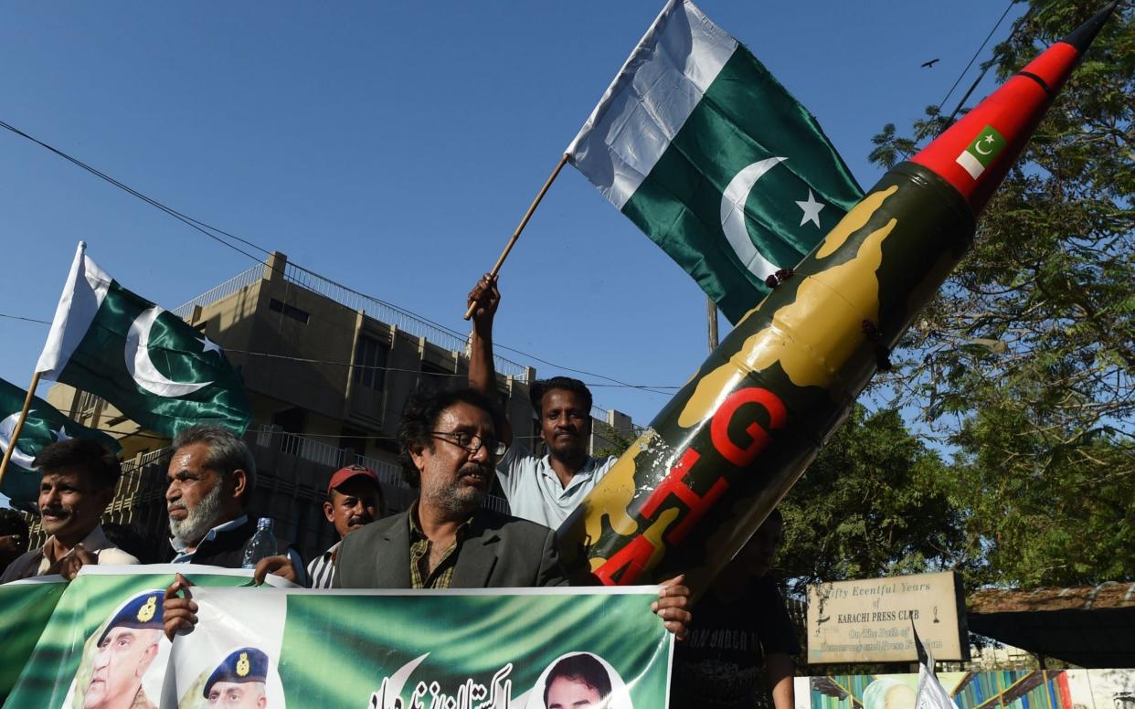 An anti-India protest in Pakistan following last week's air strike - AFP
