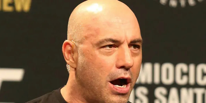 Joe Rogan is seen during a weigh-in before UFC 211 on Friday, May 12, 2017, in Dallas before UFC 211