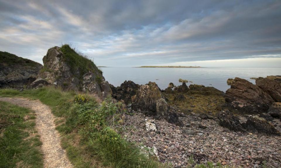 footpath, rocks and sea at Orlock point.