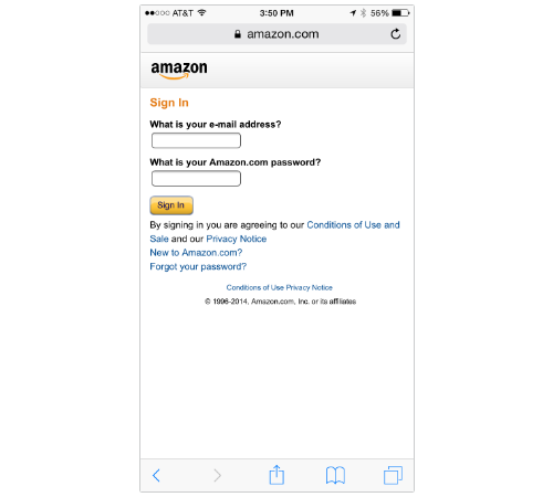 Amazon sign-in screen