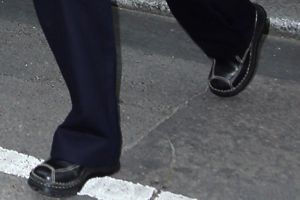 A closer view of Bella Hadid’s shoes. - Credit: KCS Presse/MEGA