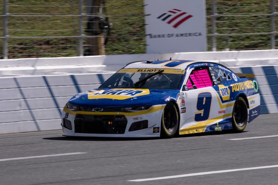 Chase Elliott somehow managed to drive his mangled Chevy to a 12-place finish after Kevin Harvick wrecked him at the Roval.