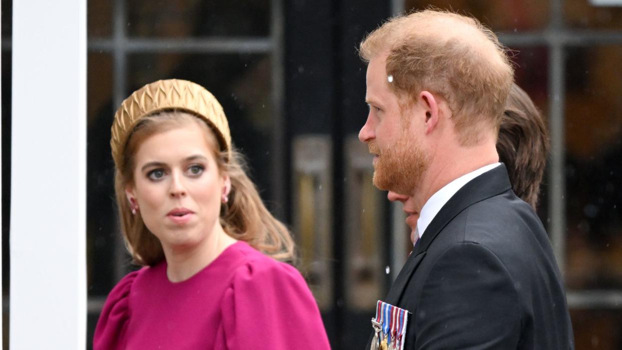 Princess Beatrice and Prince Harry arrive at Westminster Abbey for the coronation