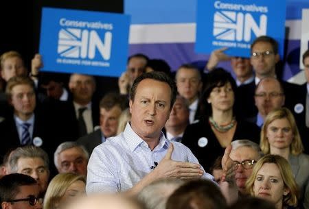 Britain's Prime Minister David Cameron speaks as he launches the official Conservative campaign to stay in the European Union, in London, Britain February 24, 2016. REUTERS/Alex B. Huckle/pool