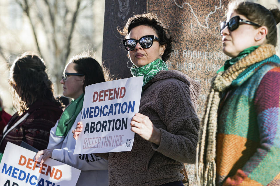 A woman protests in support of access to abortion medication on March 15, 2023 in Amarillo, Texas. (David Erickson / AP)