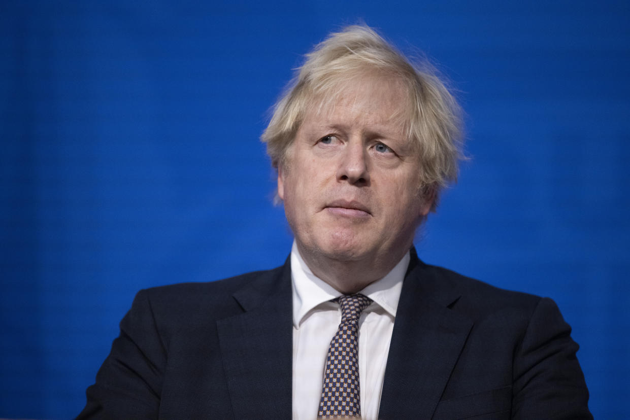 Prime Minister Boris Johnson during a media briefing in Downing Street, London, on coronavirus (Covid-19). Picture date: Saturday November 27, 2021.