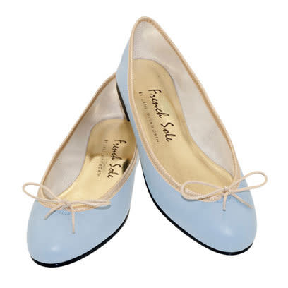 Nubuck Pale Grey Trim Ballet Flats French Sole: Blue Tones