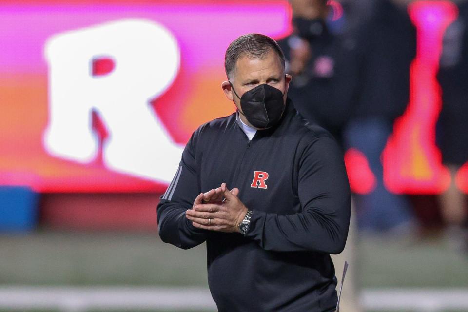 Rutgers Scarlet Knights football coach Greg Schiano before his game against the Michigan Wolverines at SHI Stadium on Saturday, Nov. 21, 2020.