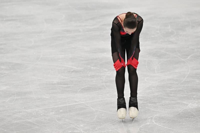 Russian Olympic Committee's Kamila Valieva reacts during the Women's Team Figure Skating competition at the Capital Indoor Stadium during the Beijing 2022 Winter Olympic Games. The United States were declared figure skating champions at the 2022 Beijing Olympics, while Russia remained on the podium in third after the Court of Arbitration for Sport (CAS) decision on the doping case of teen-aged Russian figure skater Kamila Valieva. Peter Kneffel/dpa