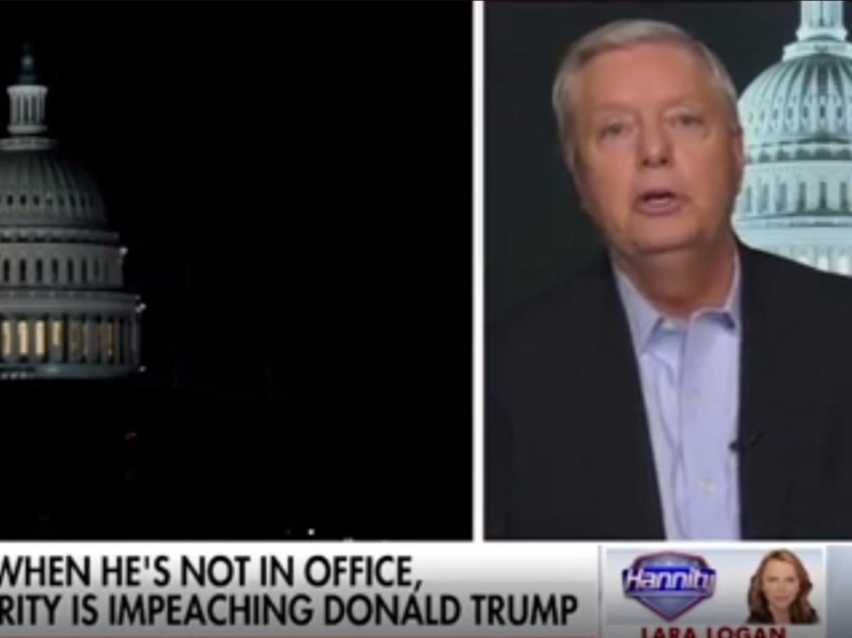 <p>Republican senator Lindsey Graham on Sean Hannity on Monday</p> (Fox News)