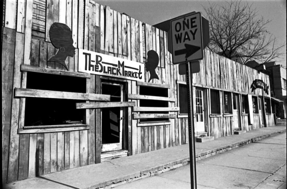 The Black Market was boarded up following a firebombing in 1968.