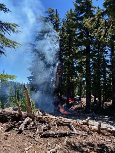 A small wildfire on the South Sister climbers trail in Central Oregon.