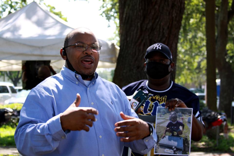 Savannah Alderman Detric Leggett speaks at the "Stop the Violence" rally on July 11.