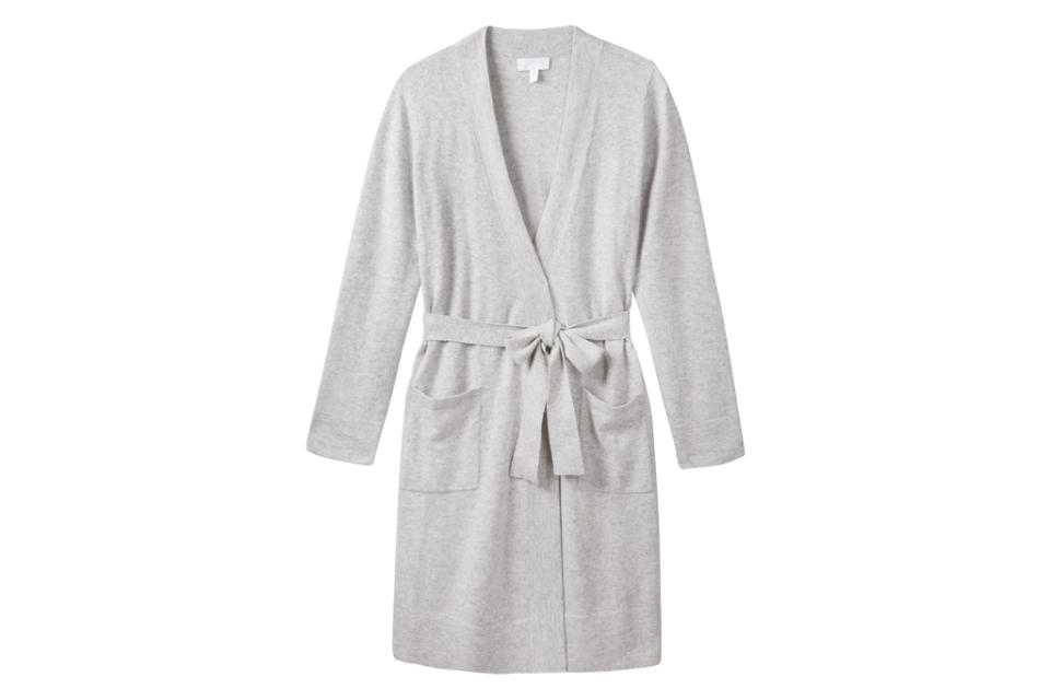 the white company, robe, cashmere, soft, gray, grey