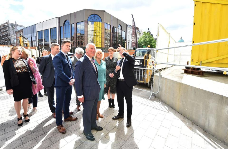 <p>Charles and Camilla are shown the Primark store, an iconic Belfast building that was destroyed by a fire last August.</p>