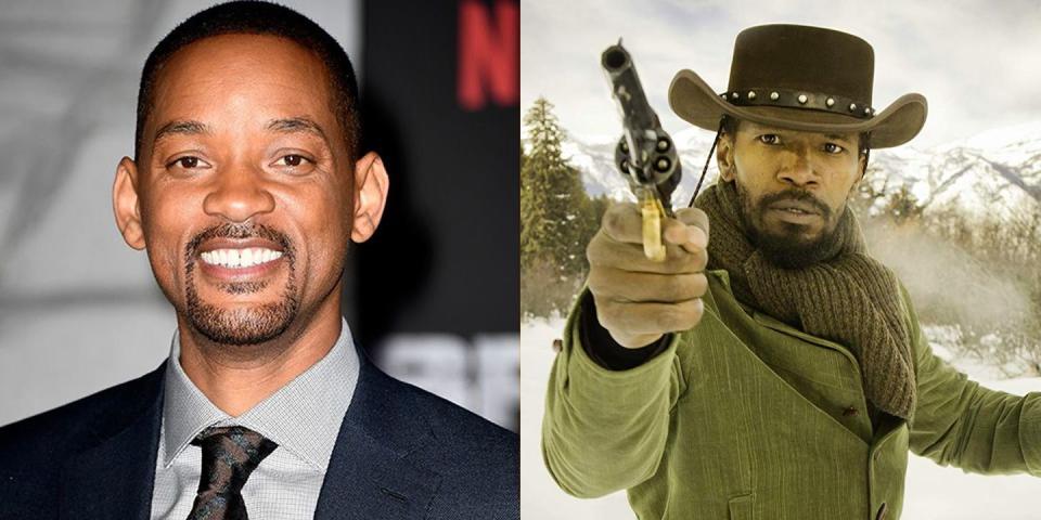 <p>Will Smith reportedly turned down the role of Django in the Oscar-nominated Django Unchained <a href="https://www.hollywoodreporter.com/features/will-smith-mark-ruffalo-four-842621" rel="nofollow noopener" target="_blank" data-ylk="slk:due to "creative differences.";elm:context_link;itc:0;sec:content-canvas" class="link ">due to "creative differences."</a> The role ended up going to Jamie Foxx.</p>