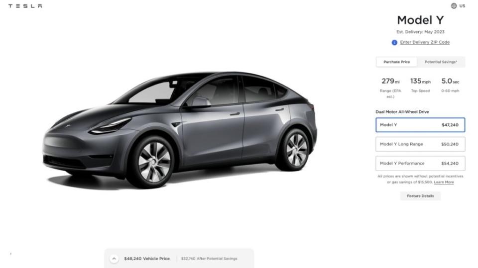 北美市場的Model AWD入門車型，也是搭載LFP磷酸鐵鋰電池。(圖片來源/ Tesla)