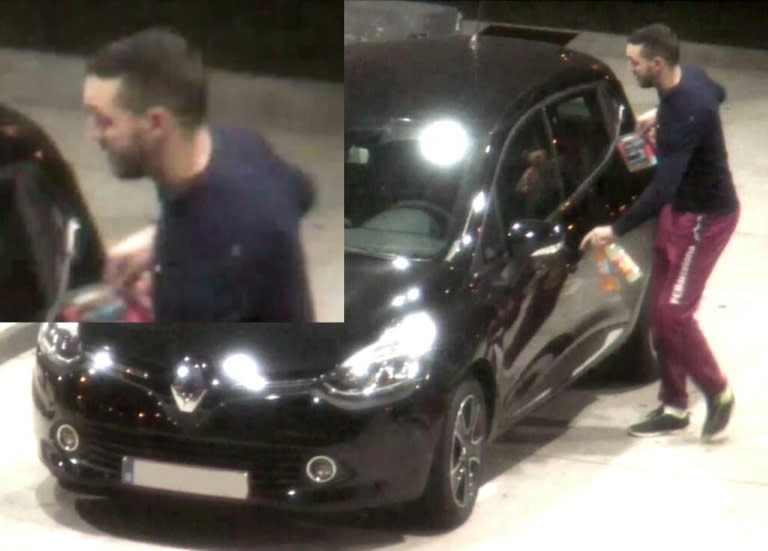 This combination Picture obtained form the Belgian Federal Police shows Mohamed Abrini (30), a man sought in connection with the Paris terror attacks obtained from CCTV footage of him on November 11 at a gas station in Ressons