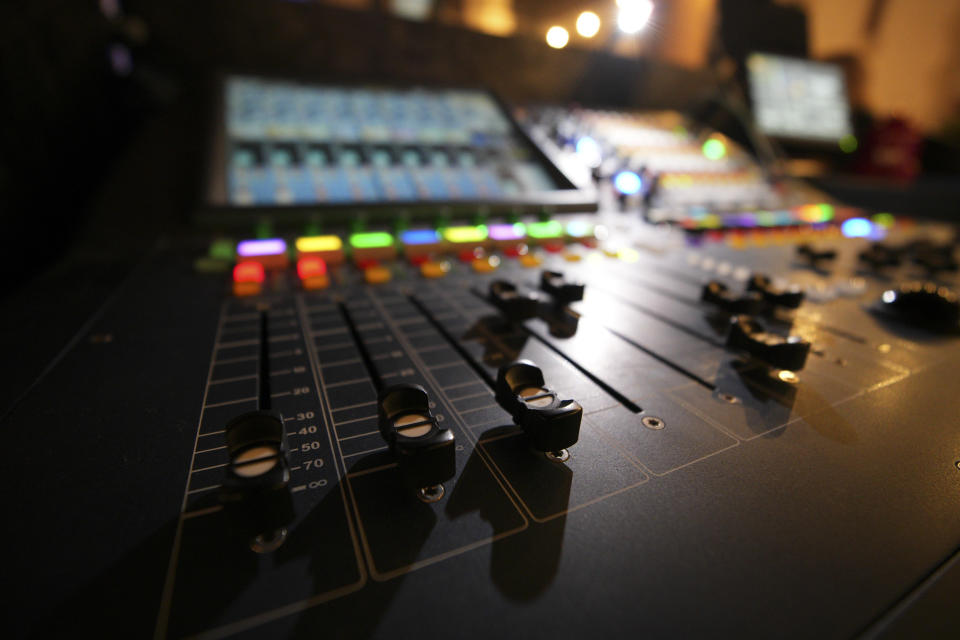 Sound desk closeup at night, taken with the Sigma 10-18mm f2.8 DC DN lens for APS-C mirrorless