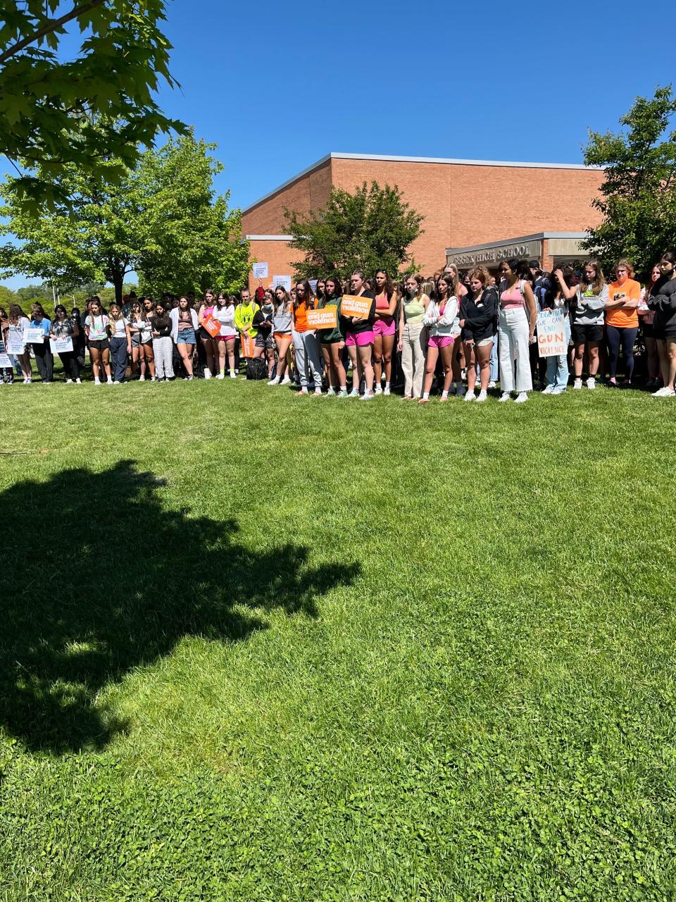Hundreds of students walked out of their classrooms mid-morning on Wednesday, May 25, 2022, in response to the school massacre that took 21 lives in Uvalde, Texas, the day prior. The walkout was organized by the local chapter of Students Demand Action, which advocates for stricter gun laws.