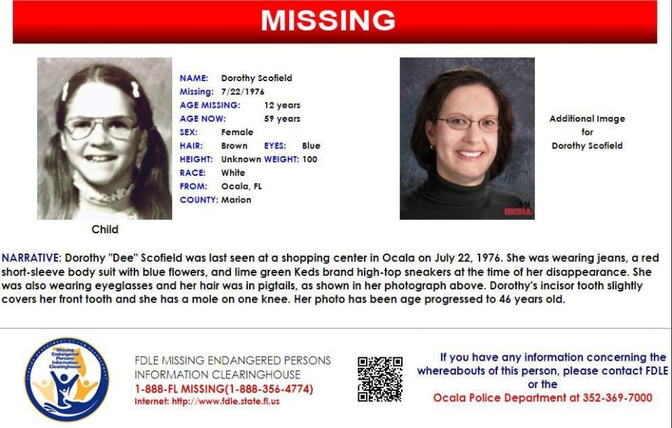 Dorothy Scofield was last seen in Ocala on July 7, 1976.