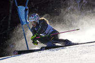Italy's Marta Bassino competes during a women's World Cup giant slalom skiing race Saturday, Nov. 26, 2022, in Killington, Vt. (AP Photo/Robert F. Bukaty)