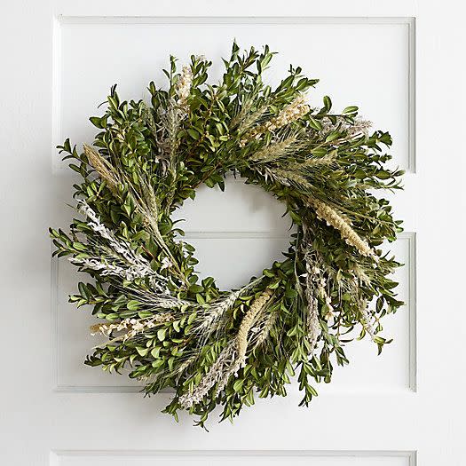 Fresh Boxwood and Larkspur Wreath