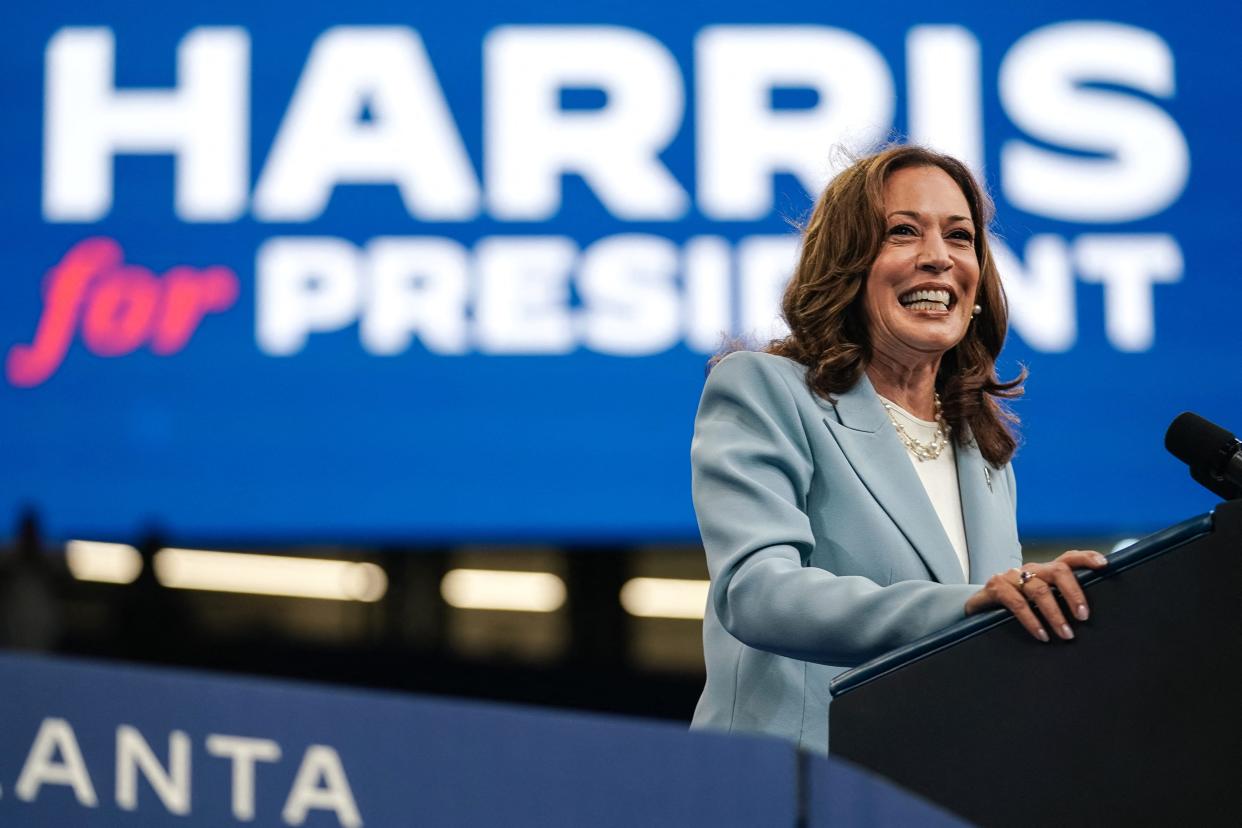 Vice President and 2024 Democratic presidential candidate Kamala Harris speaks at a campaign rally in Atlanta, Georgia, on July 30, 2024.