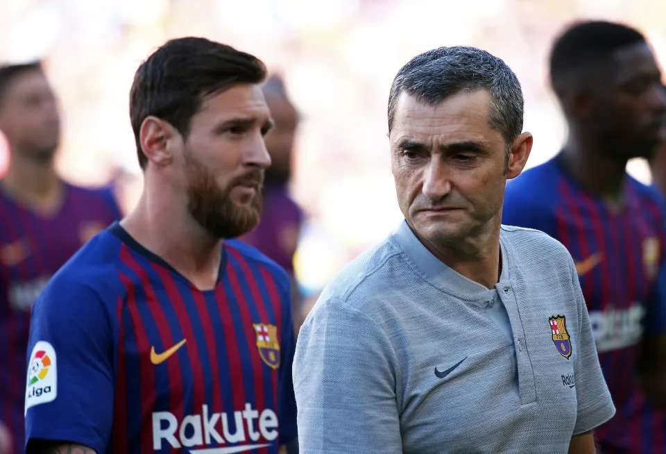 Ernesto Valverde y Messi el día de la presentación del Barcelona de la temporada 2018-19. (Foto: Urbanandsport / NurPhoto / Getty Images).