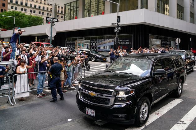 Trump's motorcade departing 28 Liberty St. on Wednesday in New York. (Photo: John Minchillo via Associated Press)