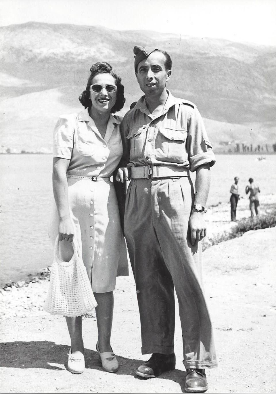 Samuel Besca & Matilda Besso Besca pose for a photo near Lake Pamvotis after the Holocaust.