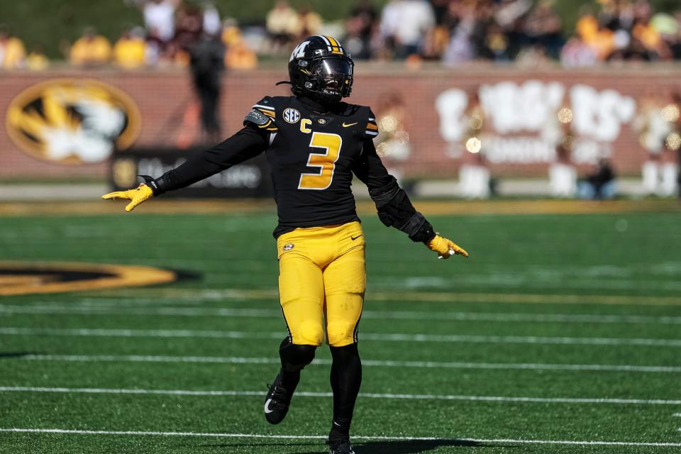 Missouri defensive back Martez Manuel (3) reacts during a game against Texas A&M last season at Faurot Field.